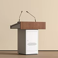 Modern Podium With Wooden Top White Cabinet And Microphones For Presentations
