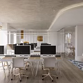Modern Open Public Office Space With Desks Computers Ergonomic Chairs And Pendant Lights