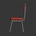 Stylish Red Leisure Chair With White Striped Backrest And Metal Legs
