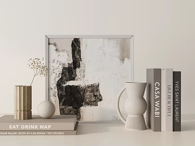 Modern Decorative Ornament Set With Framed Art Vase Books Sphere And Dried Flowers 3d model
