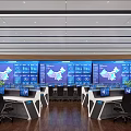 Modern Monitoring Control Room With Multiple Surveillance Screens Console And Green Plants