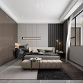Modern Bedroom Interior With King Size Bed Wardrobe Decorative Painting And Curtains 3d model