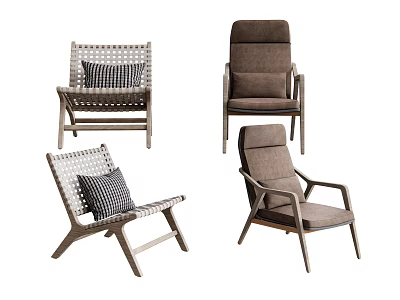 Stylish Leisure Chairs With Woven And Upholstered Designs Wooden Frames And Cushions 3d model