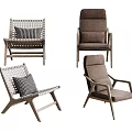 Stylish Leisure Chairs With Woven And Upholstered Designs Wooden Frames And Cushions