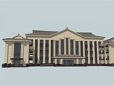 Classical Modern Office Building With Symmetrical Design Light colored Facade And Large Glass Windows 3d model