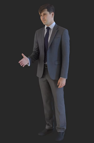 Professional Man In Gray Suit Extending Hand For Greeting Or Introduction 3d model