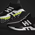 Stylish Black And White Athletic Sneakers With Neon Green Details
