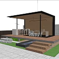 Modern Landscape Pavilion Design With Wooden Roof Open Seating Bar Counter Modern Lighting And Greenery