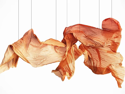 Hanging Fabric Pendant With Orange Flowy Draped Design For Decorative 3d model