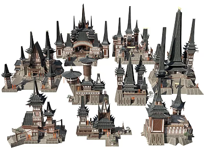 Ancient Architecture Featuring Traditional Spires Multi Layered Wooden Structures And Intricate Details 3d model