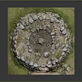 Ancient Circular Stone Structure with Rough Stone Walls Central Opening Square Base and Grass Moss 3d model