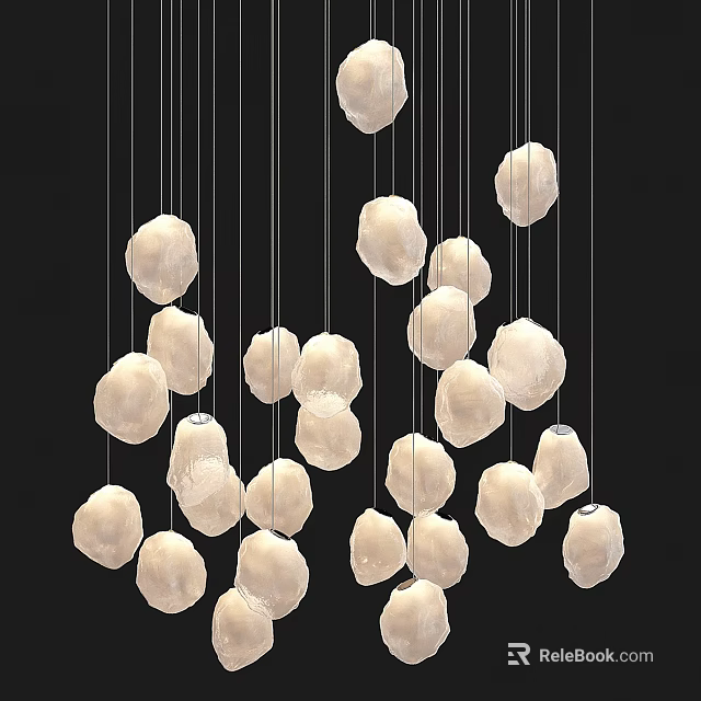 Modern Hanging Pendant Light Design With White Spherical Shades And Suspended Strings 3d model