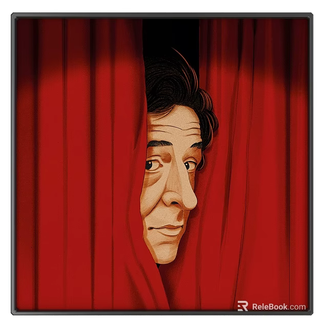 A Face Peeking Out From Behind Red Curtains In Illustration Design 3d model 