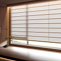 Modern Interior Window With Wooden Blinds And Sill Plant Decoration