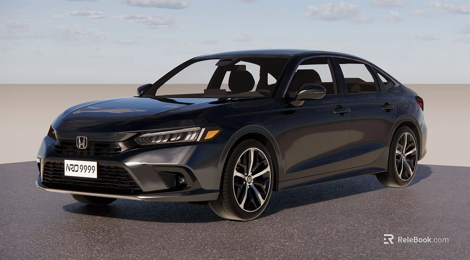 Black Honda Sedan With Modern Exterior Design And Black Silver Alloy Wheels 3d model 