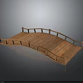Wooden Arch Bridge Scene Component With Railings And Plank Deck 3d model