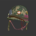 Camouflage Military Helmet With Decorative Stickers And Bullet Belt Accents