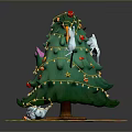 Decorative Christmas Tree With Mice String Lights Star Ornaments And Gifts On Carpet