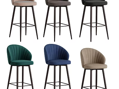 Modern Bar Stools With Curved Backrest Velvet Upholstery Black Metal Legs And Various Colors 3d model