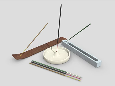 Decorative Ornament Set Featuring Incense Sticks And Different Holders For Home Decoration 3d model
