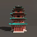 Traditional Chinese Five Story Pagoda With Green Roof Red Walls And Ornate Eaves