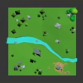 Green 3D Landscape Model With River Trees Stones And Small Lake