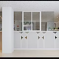 Kindergarten Interior With Little Self-service Bank Arched Design Tables Chairs And Plants