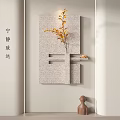 Serene Oriental Wall Decor With Textured Gray Surface and Yellow Branches on Minimalist Geometric Panel