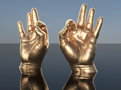 Golden Hand Gesture Decorative Figurine Set With Shiny Finish For Home Decor 3d model