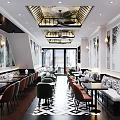 Elegant Modern Restaurant Interior With Stylish Tables Chairs Ceiling Lights And Decorative Wall Art