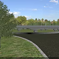 Modern Layered Bridge Over River Connecting Roads With Green Grass And Trees In Natural Landscape