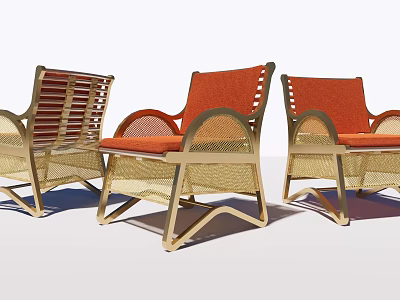 Stylish Leisure Chairs With Orange Cushions And Golden Metal Frames Design 3d model