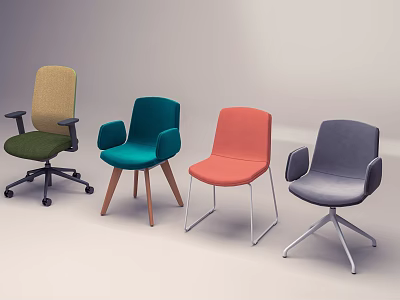 Colorful Office Chairs With Armrests And Diverse Base Designs For Workspace 3d model