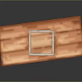 Pixel Style Potted Green Grass Like Plants In White Block Pot On Orange Plank