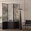 Modern Decorative Screen With Black Frame And Plant Pattern For Interior Design 3d model