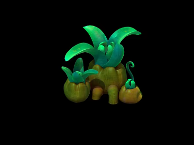 Cartoon Style Green Plant With Large Leaves And Small Attached Plants 3d model
