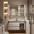 Elegant Modern Bathroom Vanity Design With Backlit Mirror Countertop Cabinets And Potted Plant