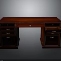Classic Dark Red Wooden Desk With Multiple Drawers And Side Cabinets