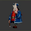 Cartoon Pirate Man In Blue Hat Blue Coat Red Shirt Holding White Flag And Cane