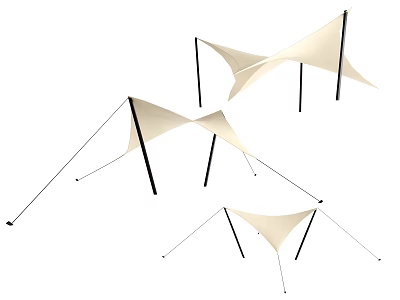 Modern White Canopy With Stretched Fabric And Black Poles For Outdoor Shade 3d model