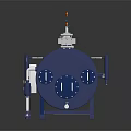 Industrial Cylindrical Machinery With Blue Body Valves Pipes Control Panel And Internal Metal Components