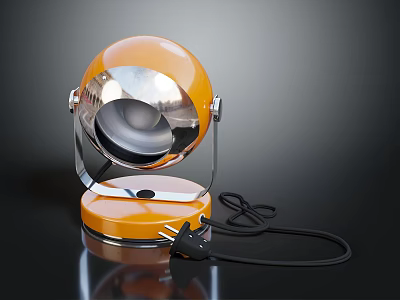 Orange And Silver Spherical Modern Lamp With Base And Black Cable 3d model