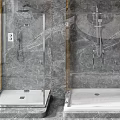 Modern Shower Sauna Interior With Marble Wall Glass Enclosure And Shower Heads