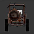 Vintage Steam Powered Car With Rustic Metal Body And Red Canopy