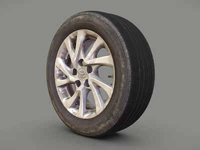 Car Tire With Silver Spoke Alloy Wheel Rim And Black Rubber Surface 3d model
