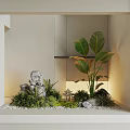 Serene Indoor Landscape With Green Plants Stones Small Pavilion And Built In Design