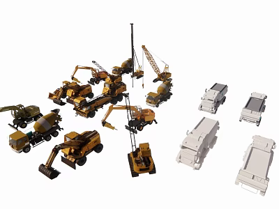 Construction team construction truck crane excavator bulldozer truck muck truck engineering truck dump truck 3d model