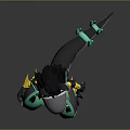 Mechanical Creature Character With Black Green Gold Armor Pointed Ears Futuristic Design Claws And Tail