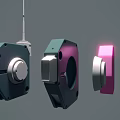Television Mechanical Components 3D Render in Different Angles Showing Green and Silver Parts