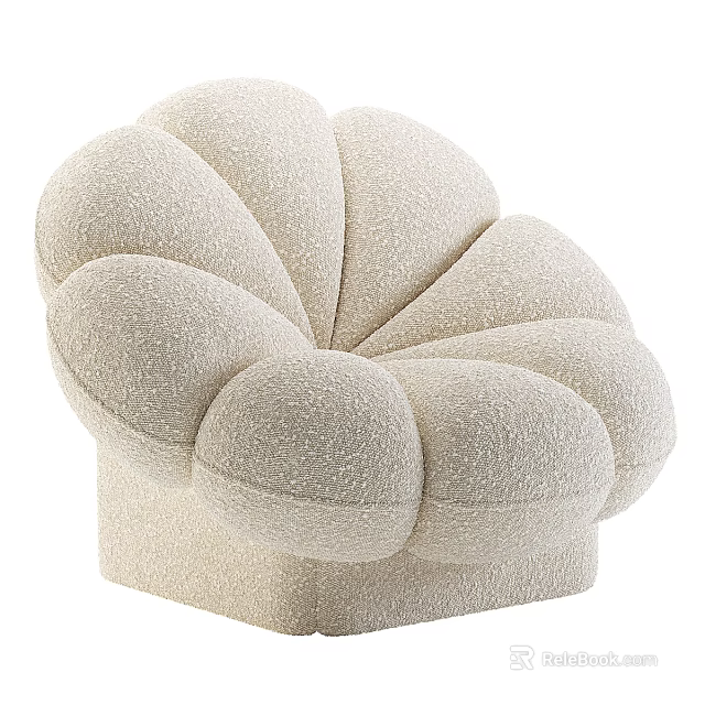 Beige Petal Shaped Single Seater Sofa With Soft Plush Fabric Upholstery 3d model 